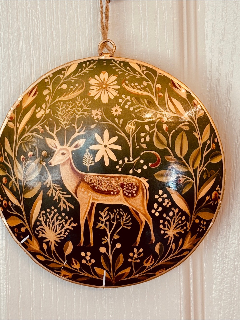 Stag Deer on Dark Green Background Christmas Ornament ~